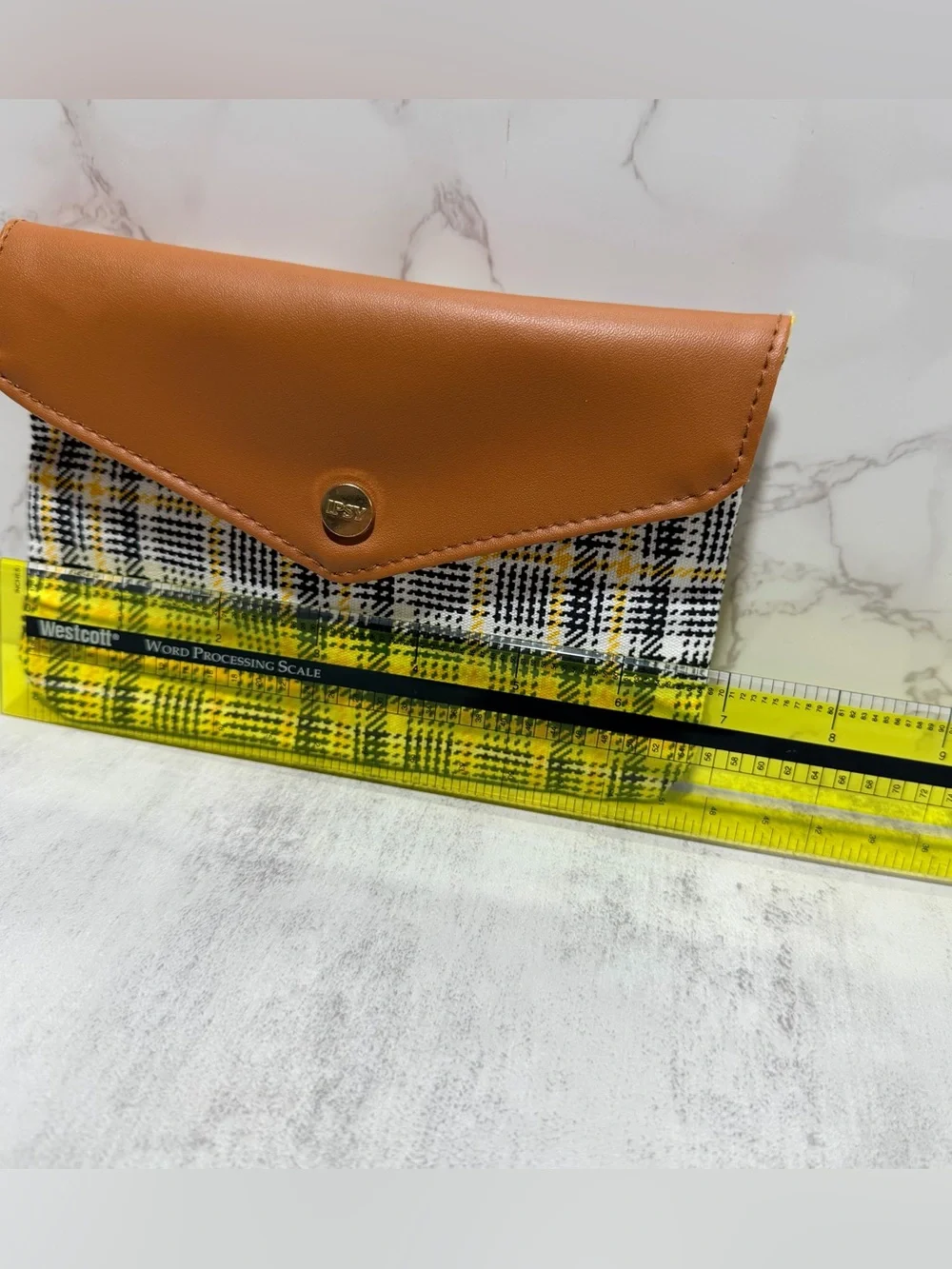 Ipsy y2k Tan and Yellow Plaid Envelope Clutch - Women's Bag
